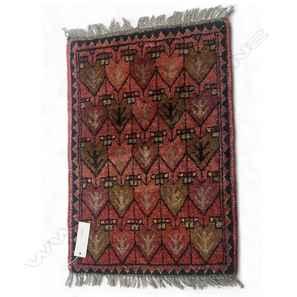 Rug - wool – pile, - densely woven - knotted tassels - black dentalated border – modern. 61.5 x 41cm Image 1++